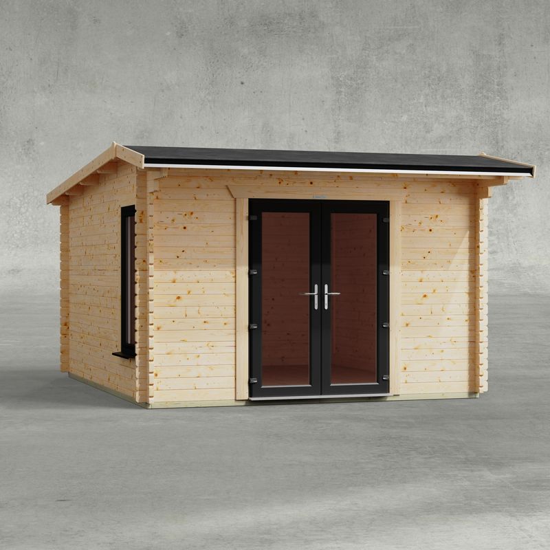 Powersheds 12' X 14' Apex Log Cabin Home Office - 44mm