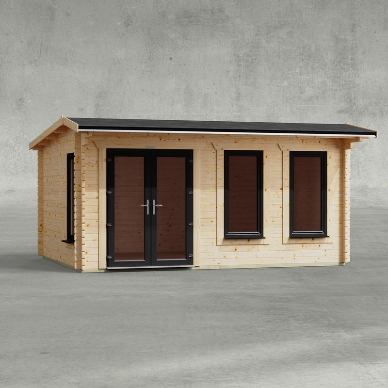 Powersheds 16' X 12' Apex Log Cabin Home Office - 44mm
