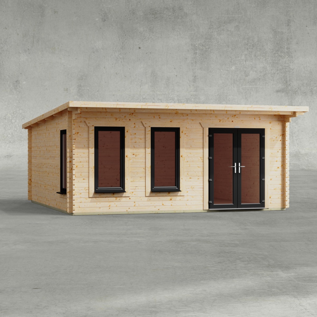 Powersheds 18x18 Apex Log Cabin, Doors Central - 44mm Logs, Brown