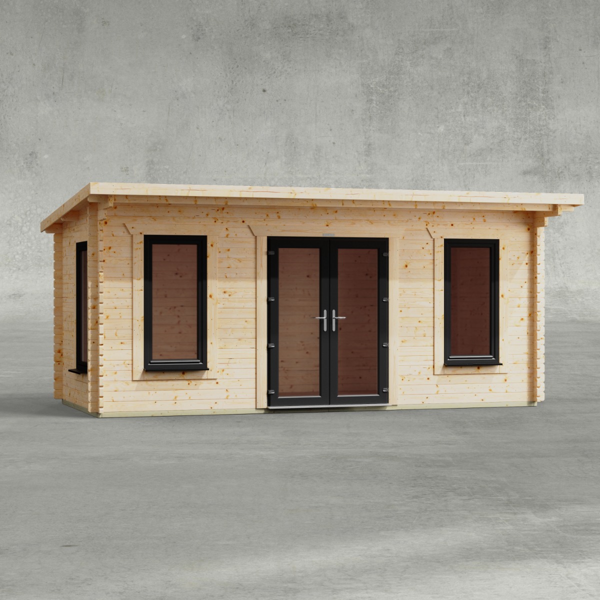 Powersheds 18x8 Pent Log Cabin, Doors Central - 44mm Logs, Brown