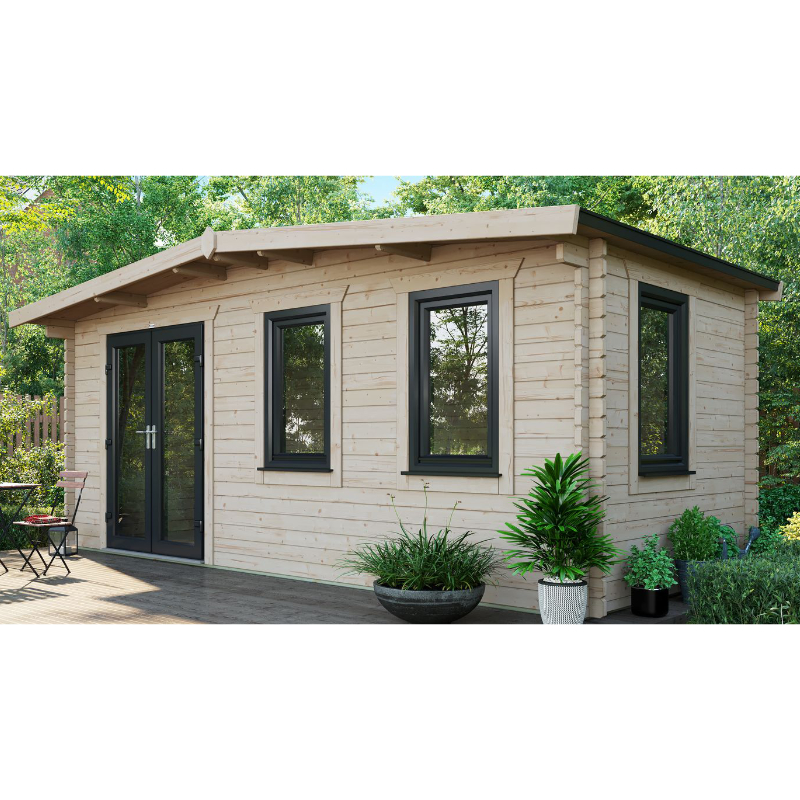 Powersheds 8' X 18' Chalet Log Cabin Home Office - 44mm