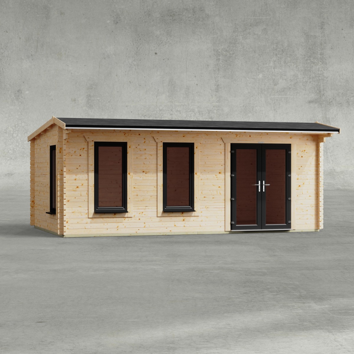 Powersheds 20x12 Apex Log Cabin, Doors Central - 44mm Logs, Brown