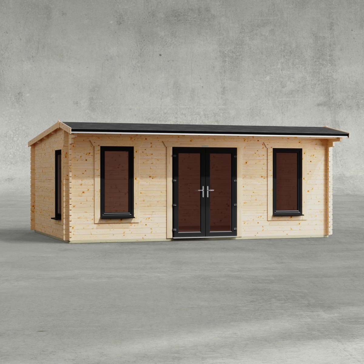 Powersheds 20x14 Apex Log Cabin, Doors Central - 44mm Logs, Brown