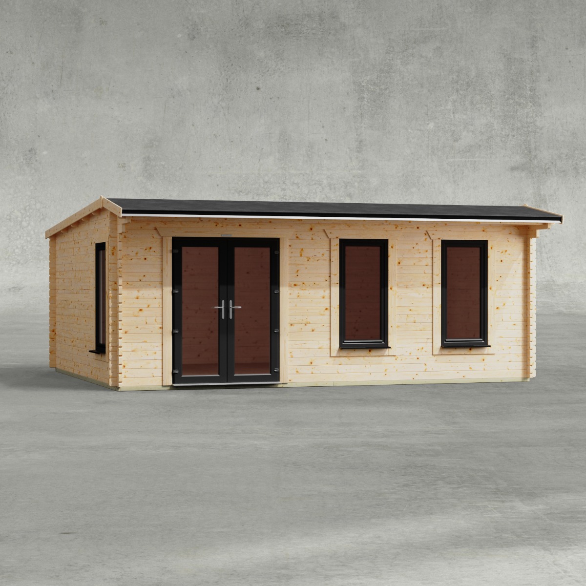 Powersheds 20x16 Apex Log Cabin, Doors Central - 44mm Logs, Brown