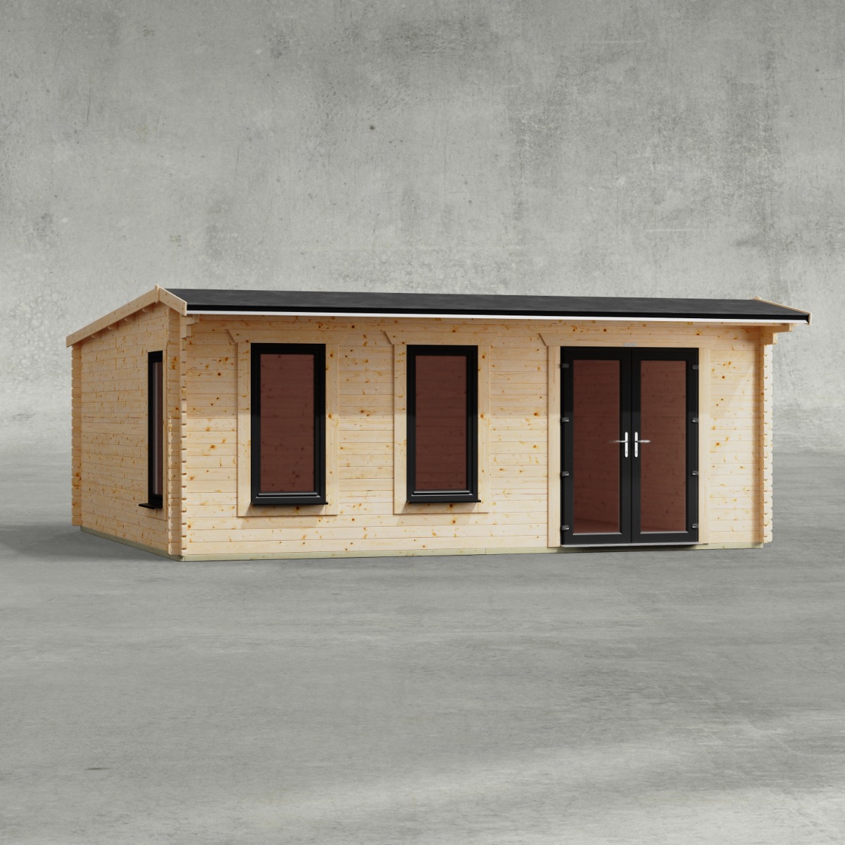 Powersheds 20x18 Apex Log Cabin, Doors Central - 44mm Logs, Brown