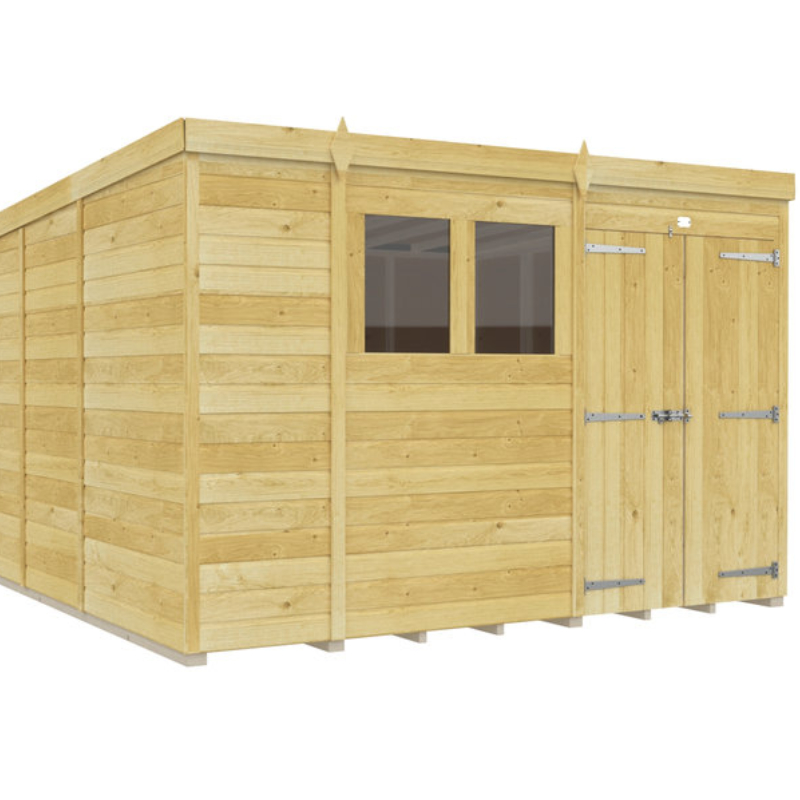 Holt 10' x 9' Double Door Shiplap Pressure Treated Modular Pent Shed at Cabins.co.uk