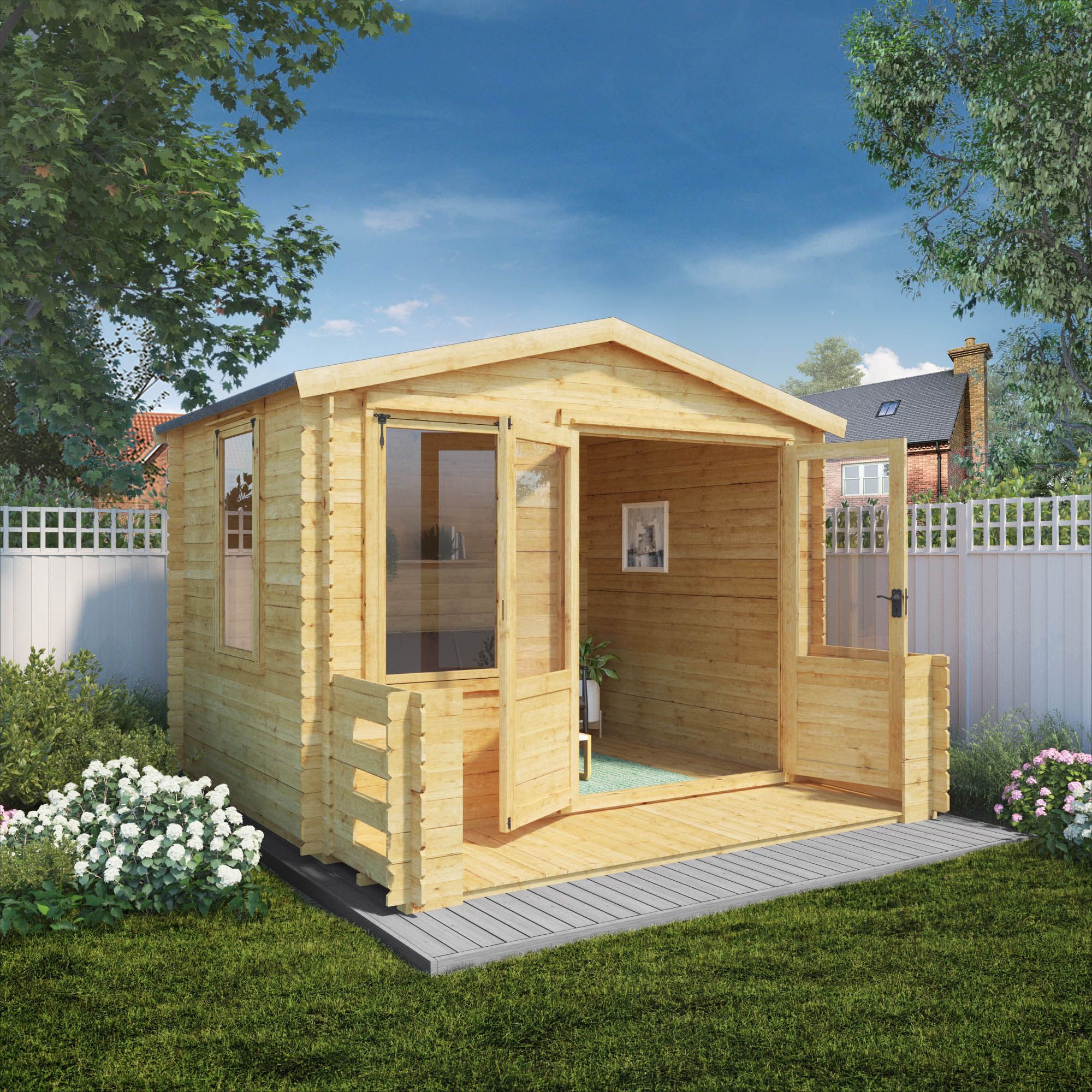 Adley 3.3m X 3.4m Newhaven Log Cabin With Veranda - 19mm