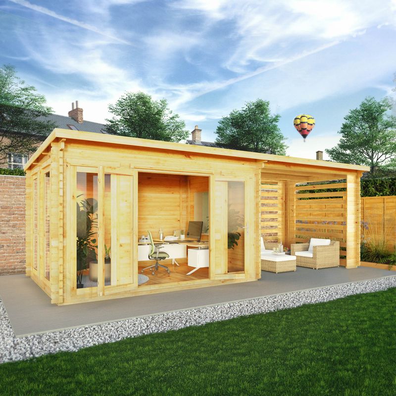 Adley 7m X 3m Alpha Pent Log Cabin With Slatted Area - 28mm
