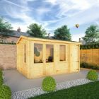 Adley 4.1m x 3m Delta Home Office Log Cabin With Side Shed - 44mm