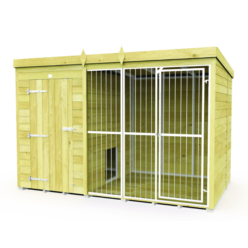 Holt 10' x 6' Pressure Treated Shiplap Full Height Dog Kennel And Run With Bars from Cabins.co.uk