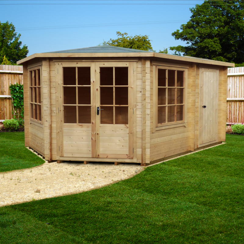 Loxley 4.3m x 3m Durham Log Cabin With Side Shed from Cabins.co.uk
