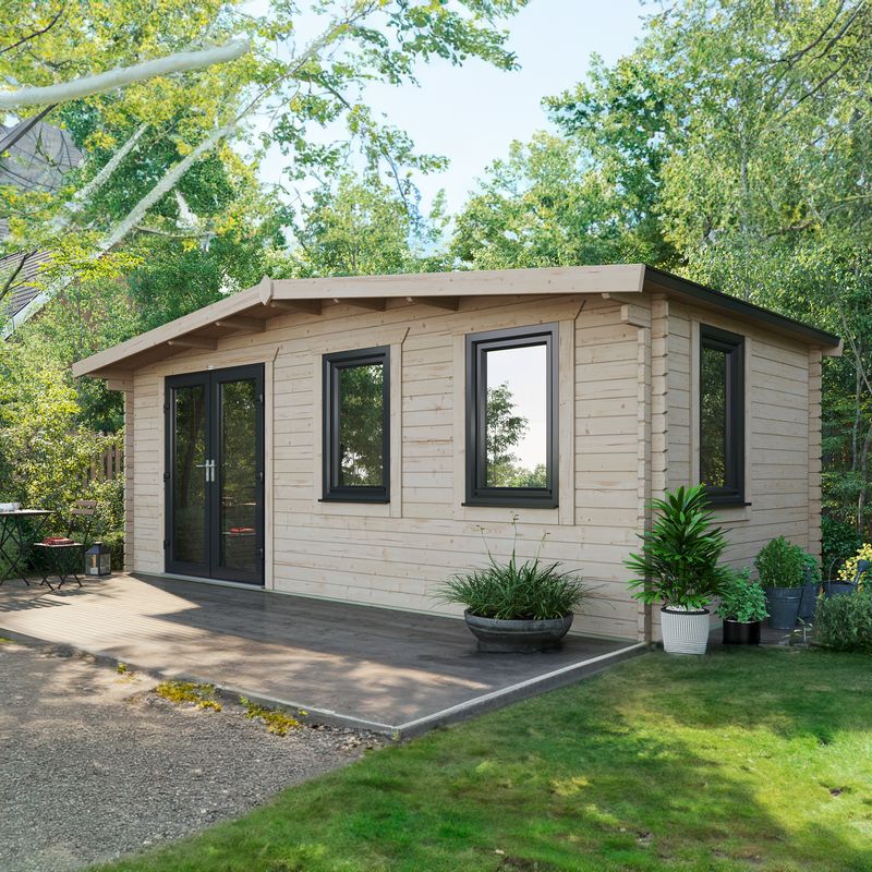 Powersheds 10x20 Chalet Log Cabin, Doors Central - 44mm Logs, Brown