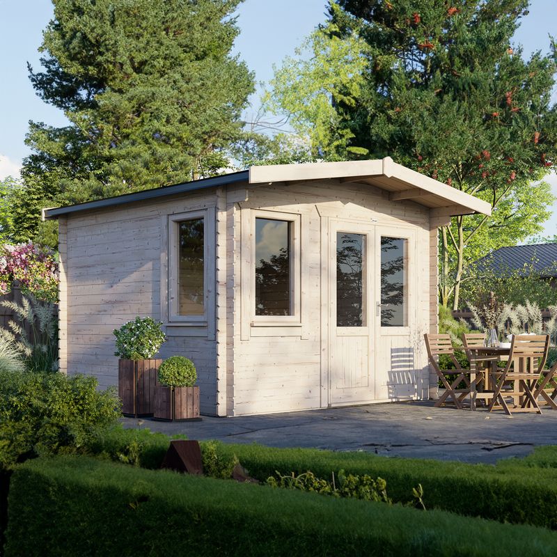 Powersheds 12x12 Chalet Log Cabin, Doors Central - 28mm Logs, Brown