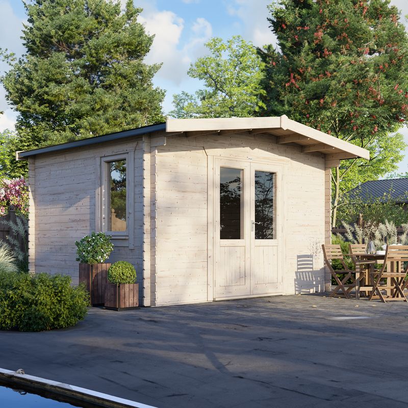 Powersheds 12x14 Chalet Log Cabin, Doors Central - 28mm Logs, Brown