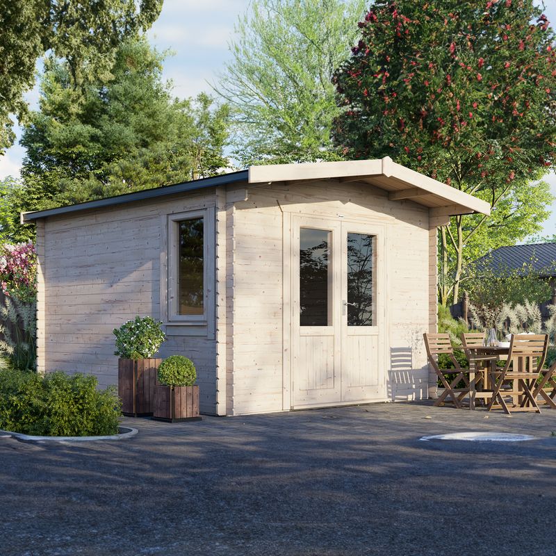 Powersheds 14x12 Chalet Log Cabin, Doors Central - 28mm Logs, Brown