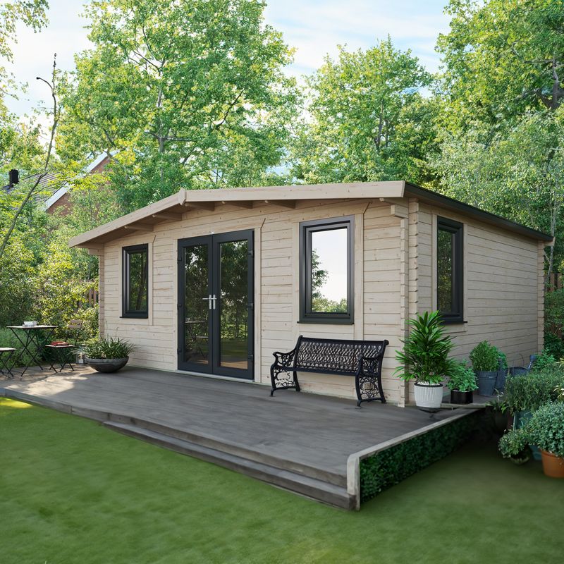 Powersheds 16x20 Chalet Log Cabin, Doors Central - 44mm Logs, Brown