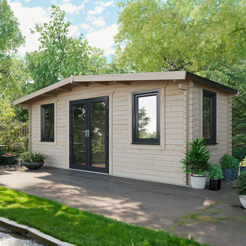 Powersheds 8x20 Chalet Log Cabin, Doors Central - 44mm Logs, Brown